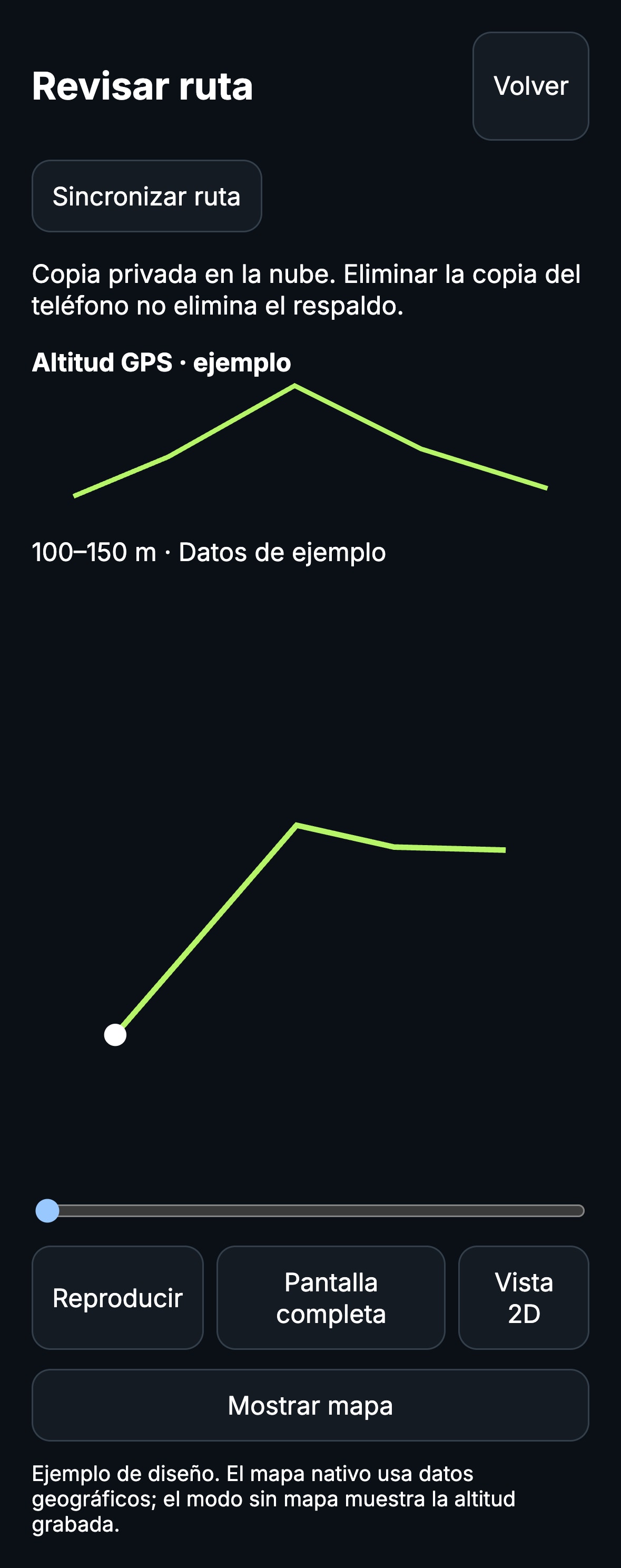 Grabación y revisión de rutas · Vistas localizadas de la aplicación · datos simulados
